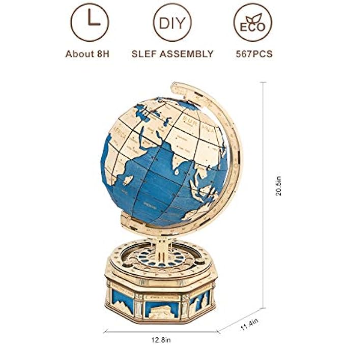 3D PUZZLE WOODEN GLOBE MODEL KIT DIY CRAFT KITS TO BUILD STEM GIFTS FOR KIDS & ADULTS - Image 4